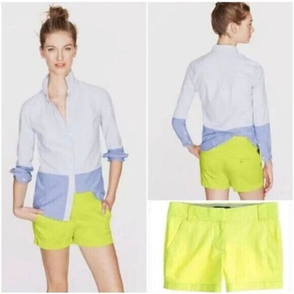 J. Crew Chino Shorts Women's 14 Lime Green Slash Pockets 100% Cotton Outdoor - Picture 1 of 10